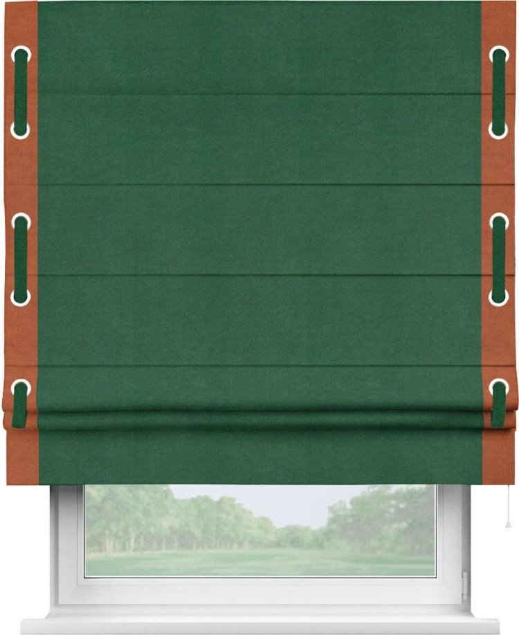 Римская штора «Кортин» с кантом Стрим Дуо (люверсы с пояском), для проема, ткань вельвет зеленый