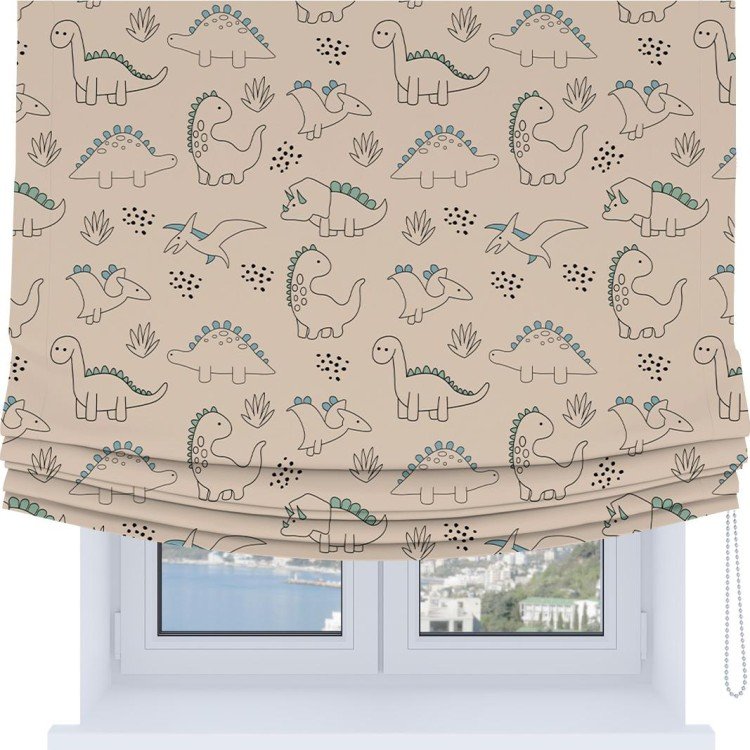 Римская штора Soft с мягкими складками, «Динозаврики»